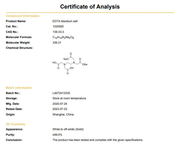 CAS 139-33-3 EDTA disodium salt COA | Shaanxi BLOOM Tech Co., Ltd