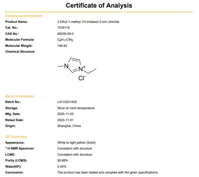 1-Ethyl-3-methylimidazolium Chloride CAS 65039-09-0
